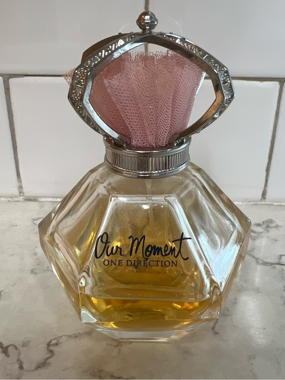 One Dirxtoon Our Moment Decorative Glass Bottle with Pink Tulle Accent